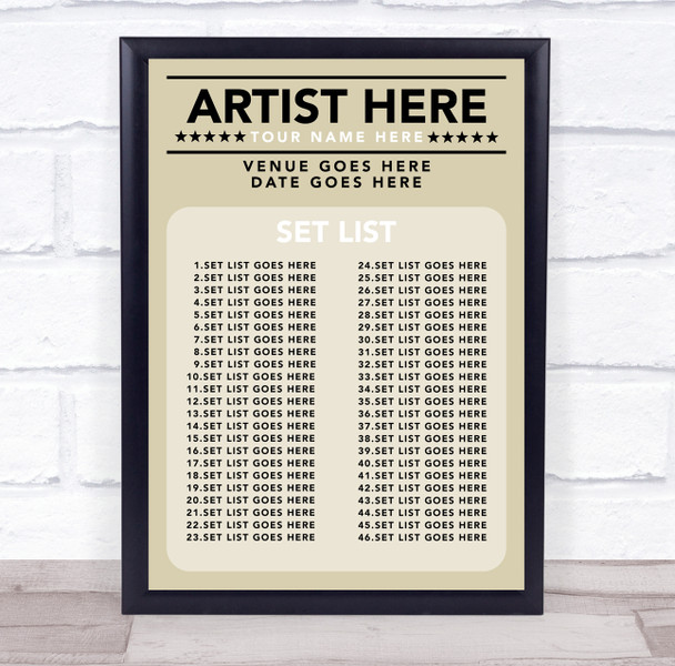 Concert Setlist Poster Print Canvas Neutral - Any Artist, Date, Gig, Venue