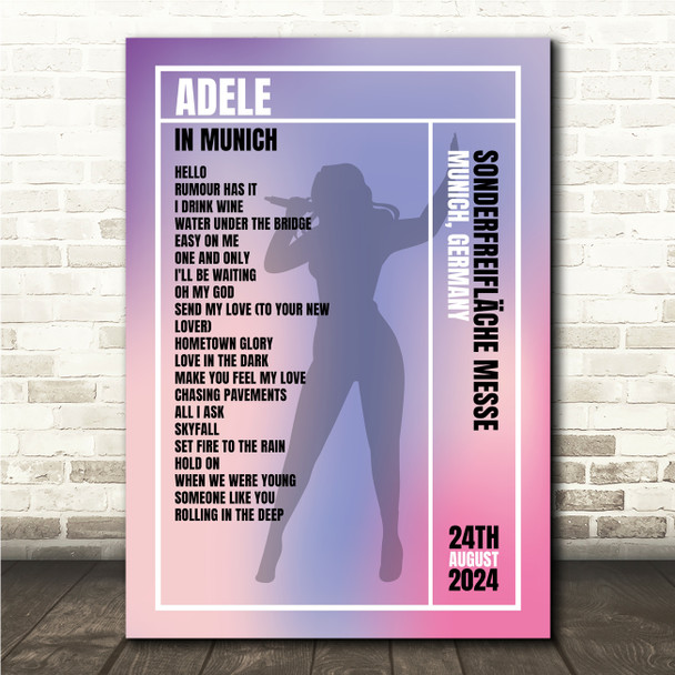 Concert Setlist Poster Print Canvas Female Singer - Any Artist, Date, Gig, Venue