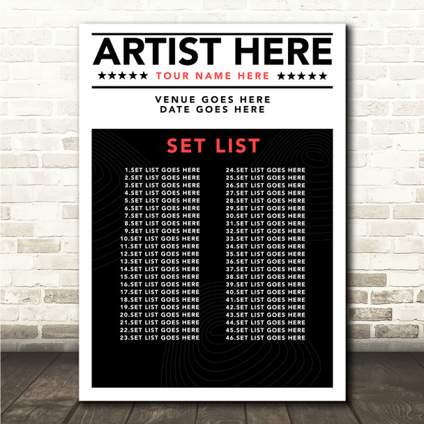 Concert Setlist Poster Print Canvas Black White Red - Any Artist, Date, Gig, Venue