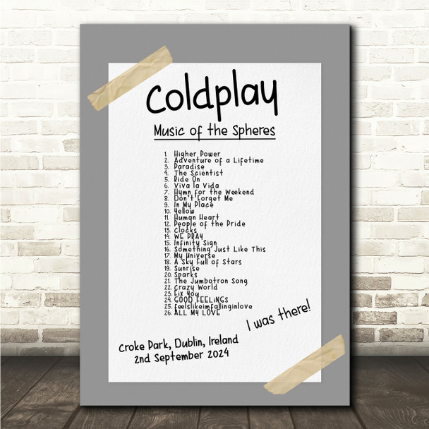 Concert Setlist Poster Print Canvas Grey Tape - Any Artist, Date, Gig, Venue