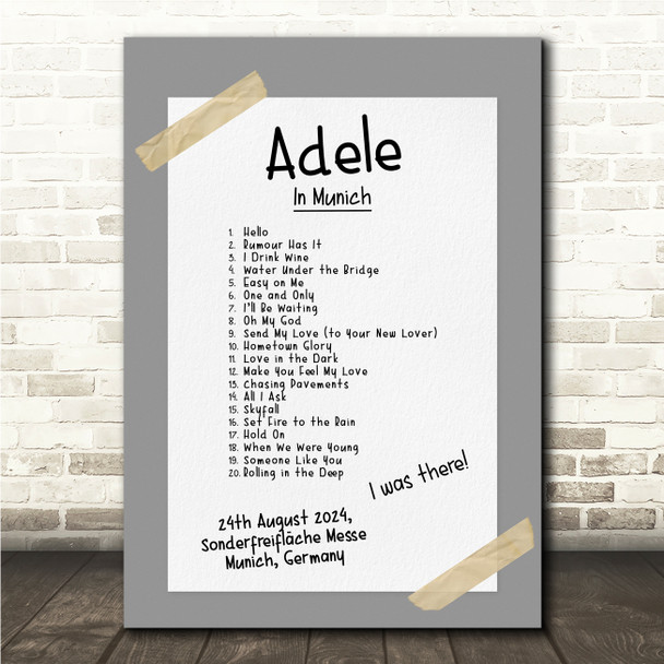 Concert Setlist Poster Print Canvas Grey Tape - Any Artist, Date, Gig, Venue