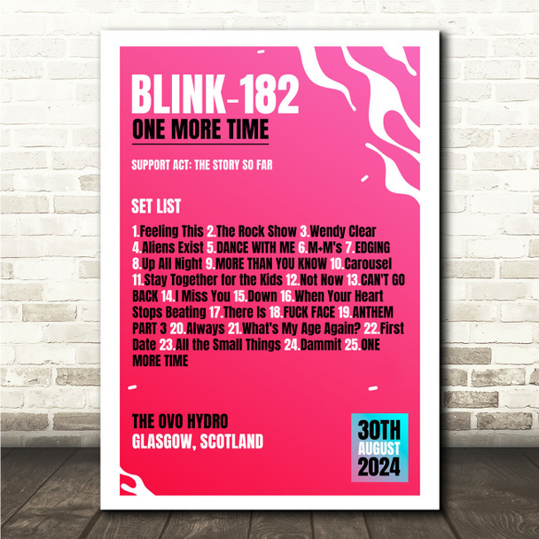 Concert Setlist Poster Print Canvas Bright Pink - Any Artist, Date, Gig, Venue