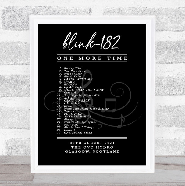 Blink-182 - Concert Setlist Gig Poster Print Canvas Black White - The OVO Hydro Glasgow Scotland - Aug 30th 2024