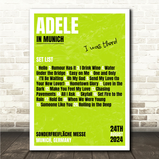 Adele - Concert Setlist Poster Print Canvas Lime Green - Sonderfreifläche Messe - Aug 24th 2024