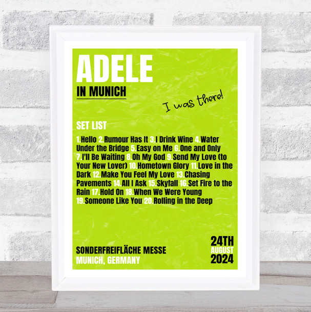 Adele - Concert Setlist Poster Print Canvas Lime Green - Sonderfreifläche Messe - Aug 24th 2024