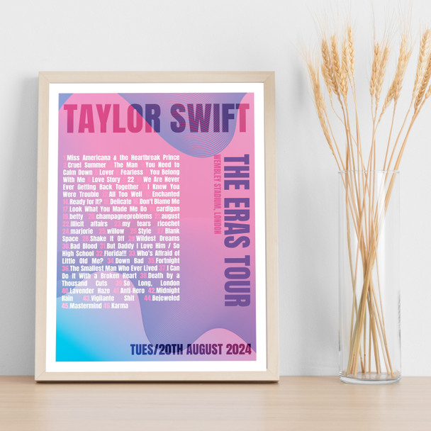 Taylor Swift - Concert Setlist Gig Poster Print Canvas Pink Purple - Wembley London England - Aug 20 2024