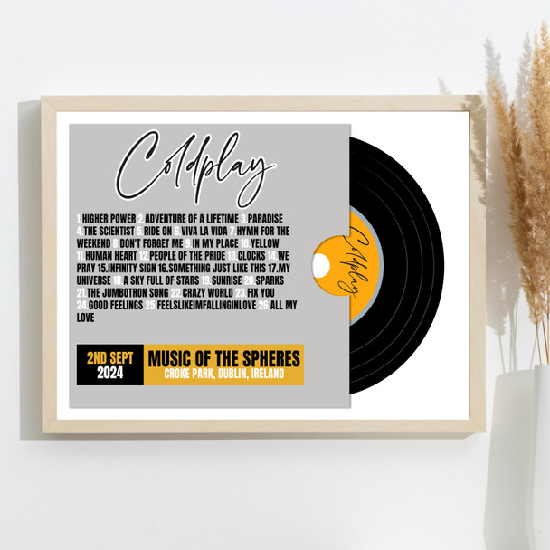 Coldplay - Concert Setlist Gig Poster Print Canvas Vinyl Grey - Croke Park Dublin Ireland - Sept 2nd 2024