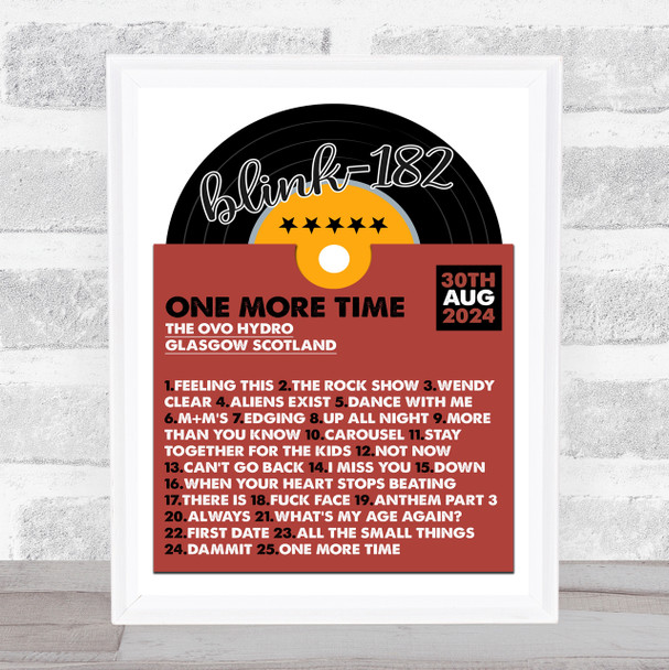 Blink-182 - Concert Setlist Gig Poster Print Canvas Vinyl Record - The OVO Hydro Glasgow Scotland - Aug 30th 2024