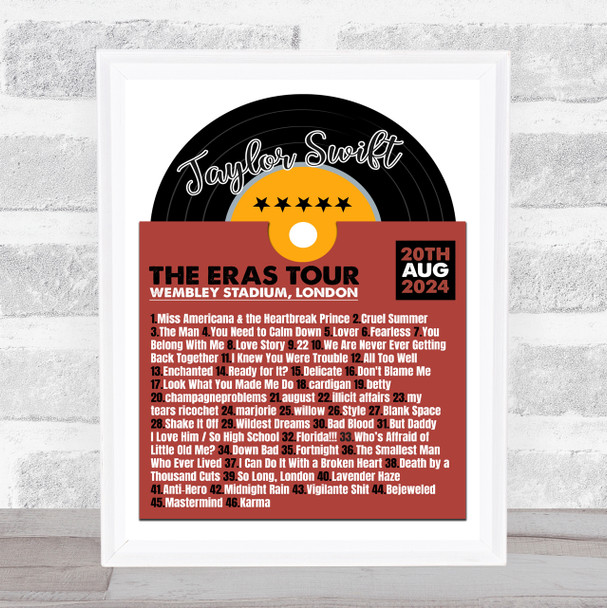 Taylor Swift - Concert Setlist Gig Poster Print Canvas Vinyl Record - Wembley London England - Aug 20 2024
