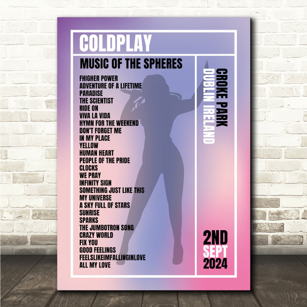 Coldplay - Concert Setlist Gig Poster Print Canvas Female Singer - Croke Park Dublin Ireland - Sept 2nd 2024