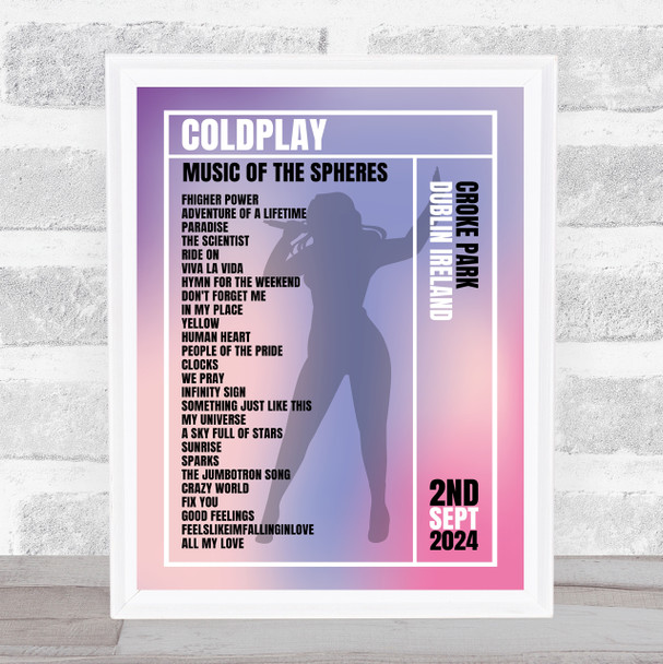 Coldplay - Concert Setlist Gig Poster Print Canvas Female Singer - Croke Park Dublin Ireland - Sept 2nd 2024
