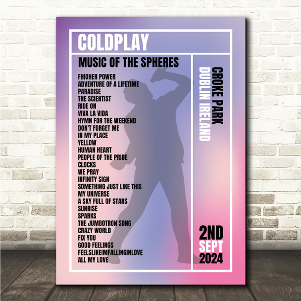 Coldplay - Concert Setlist Gig Poster Print Canvas Male Singer - Croke Park Dublin Ireland - Sept 2nd 2024