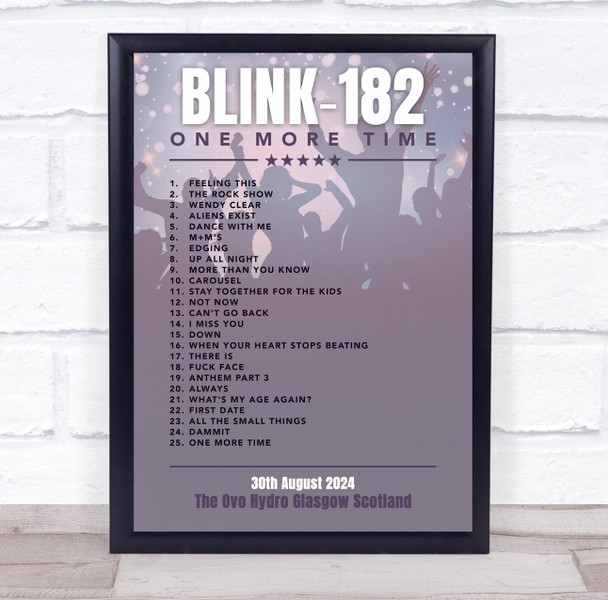 Blink-182 - Concert Setlist Gig Poster Print Canvas Purple Shadow - The OVO Hydro Glasgow Scotland - Aug 30th 2024