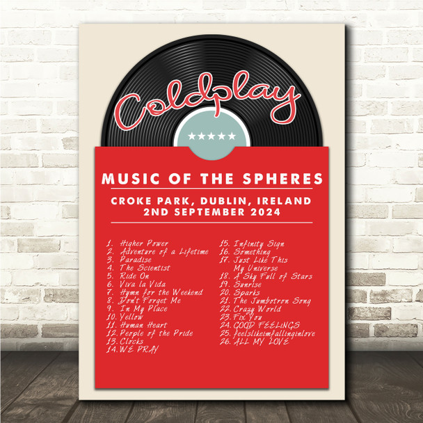 Coldplay - Concert Setlist Gig Poster Print Canvas Vintage Vinyl - Croke Park Dublin Ireland - Sept 2nd 2024