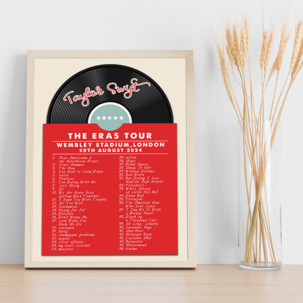Taylor Swift - Concert Setlist Gig Poster Print Canvas Vintage Vinyl - Wembley London England - Aug 20 2024