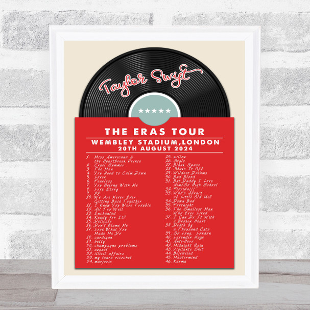 Taylor Swift - Concert Setlist Gig Poster Print Canvas Vintage Vinyl - Wembley London England - Aug 20 2024