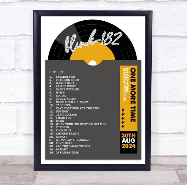 Blink-182 - Concert Setlist Gig Poster Print Canvas Grey Vinyl - The OVO Hydro Glasgow Scotland - Aug 30th 2024