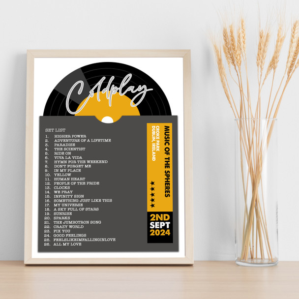 Coldplay - Concert Setlist Gig Poster Print Canvas Grey Vinyl - Croke Park Dublin Ireland - Sept 2nd 2024