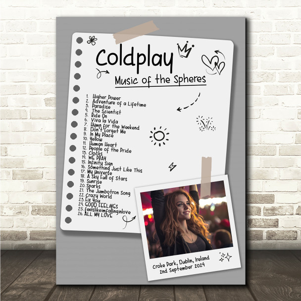 Coldplay - Concert Setlist Gig Poster Print Canvas Doodle Photo Grey - Croke Park Dublin Ireland - Sept 2nd 2024