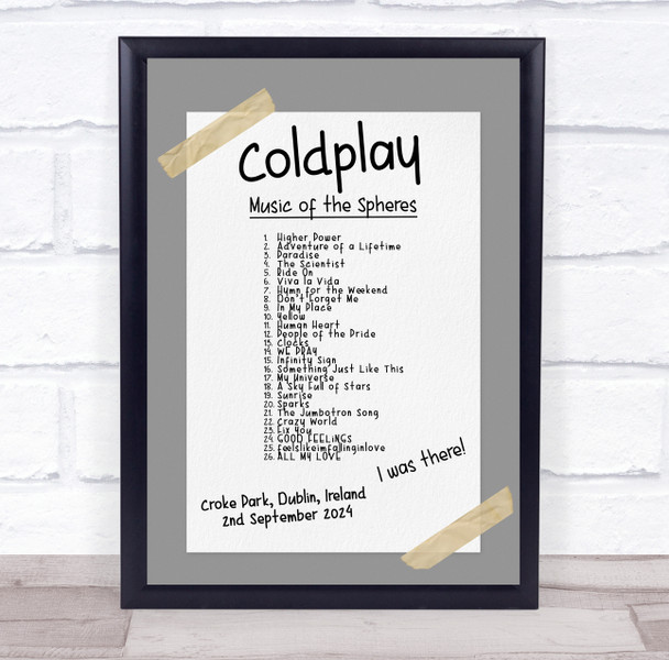 Coldplay - Concert Setlist Gig Poster Print Canvas Grey Tape - Croke Park Dublin Ireland - Sept 2nd 2024