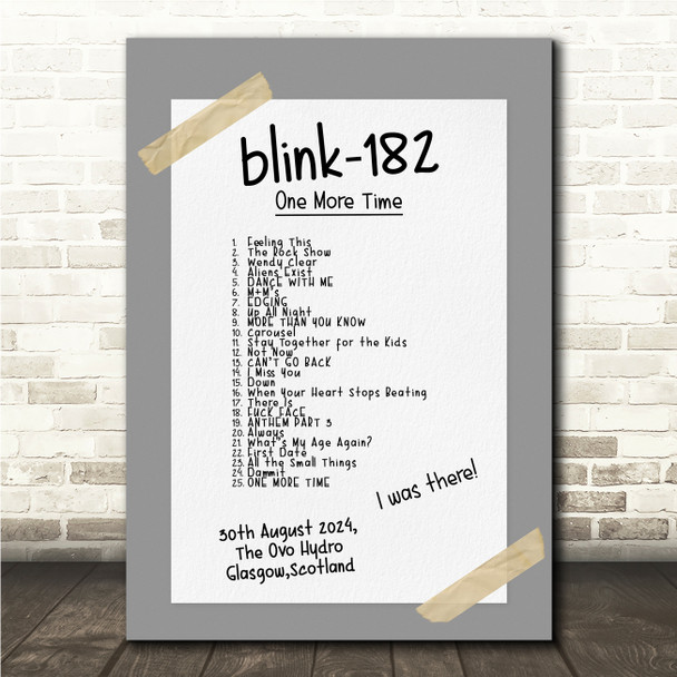 Blink-182 - Concert Setlist Gig Poster Print Canvas Grey Tape - The OVO Hydro Glasgow Scotland - Aug 30th 2024