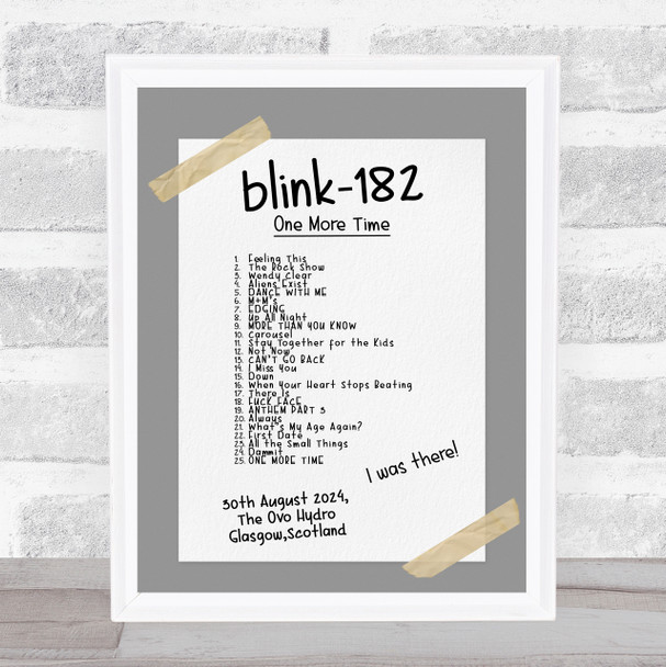 Blink-182 - Concert Setlist Gig Poster Print Canvas Grey Tape - The OVO Hydro Glasgow Scotland - Aug 30th 2024