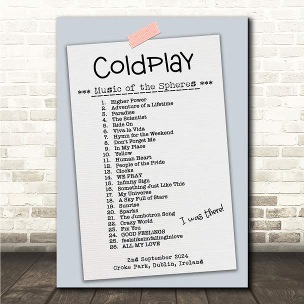 Coldplay - Concert Setlist Gig Poster Print Canvas Vintage Paper - Croke Park Dublin Ireland - Sept 2nd 2024