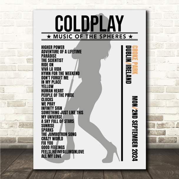 Coldplay - Concert Setlist Gig Poster Print Canvas Female Grey - Croke Park Dublin Ireland - Sept 2nd 2024