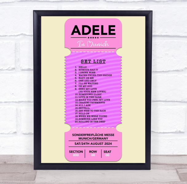 Adele - Concert Setlist Poster Print Canvas Pink Ticket - Sonderfreifläche Messe - Aug 24th 2024 Adele - Concert Setlist Poster Print Canvas Pink Ticket - Sonderfreifläche Messe - Aug 24th 2024