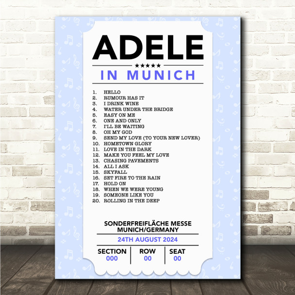 Adele - Concert Setlist Poster Print Canvas Concert Ticket - Sonderfreifläche Messe - Aug 24th 2024
