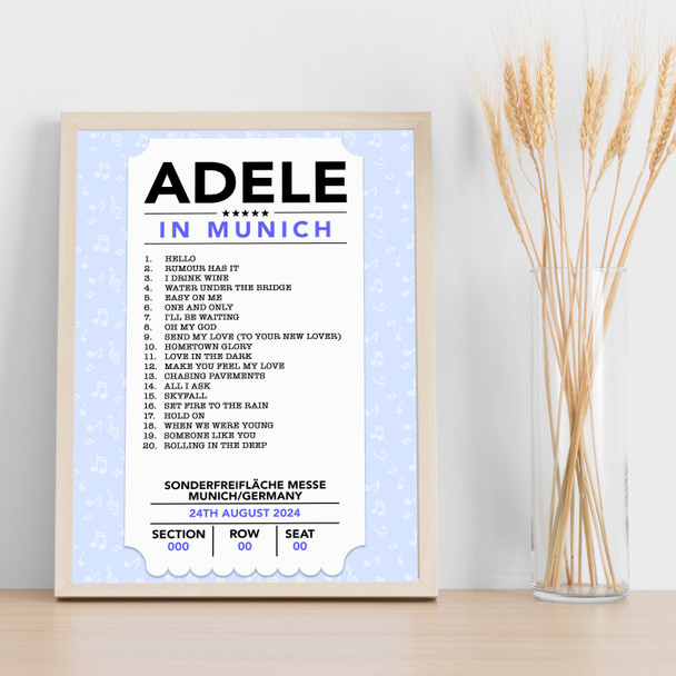 Adele - Concert Setlist Poster Print Canvas Concert Ticket - Sonderfreifläche Messe - Aug 24th 2024