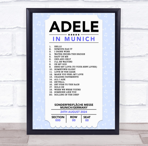 Adele - Concert Setlist Poster Print Canvas Concert Ticket - Sonderfreifläche Messe - Aug 24th 2024
