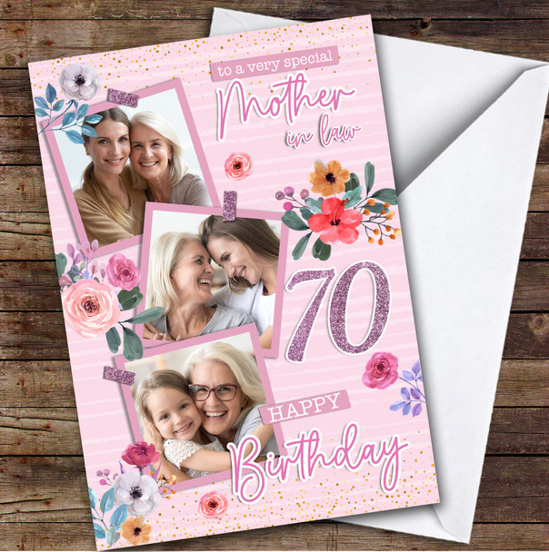 Personalised Mother-In-Law 70th Birthday Card Pink Photo Frames