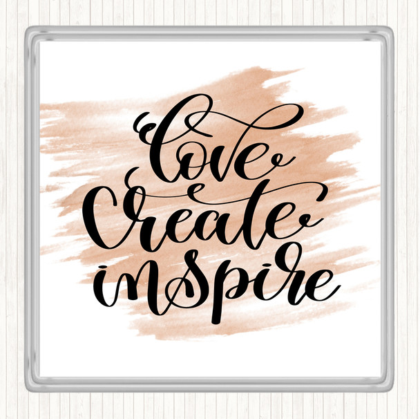 Watercolour Love Create Inspire Quote Coaster