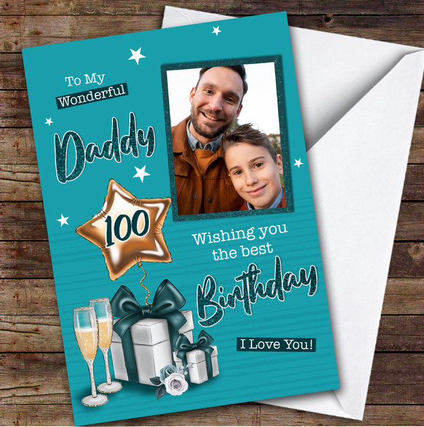 Personalised Daddy 100th Birthday Card Present With Balloon Photo