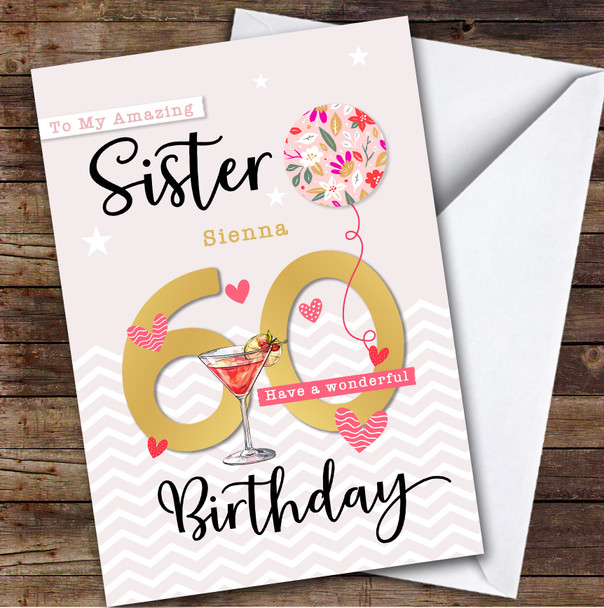 Personalised Sister 60th Birthday Card Balloon Hearts