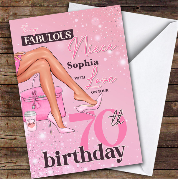 Personalised Niece 70th Birthday Card Legs Pink Heels