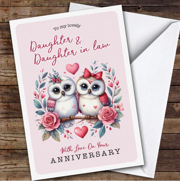 Personalised Wedding Anniversary Card For Daughter & Daughter-In-Law Owl Lesbian