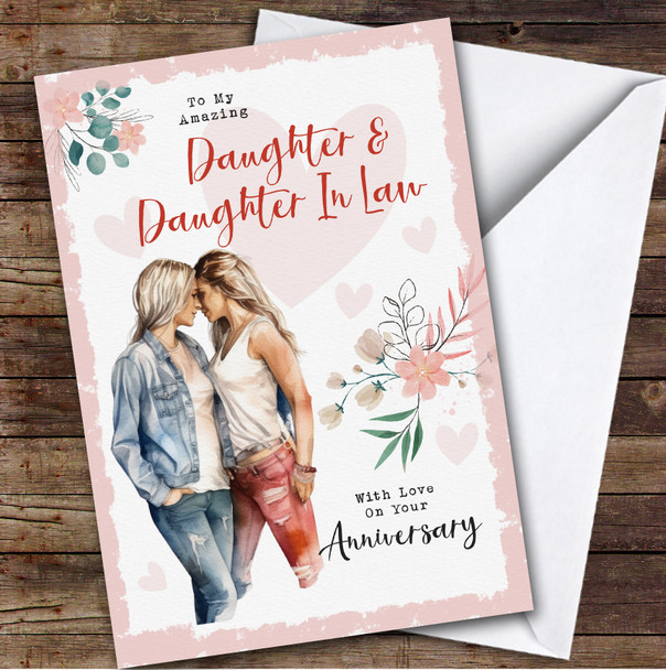 Personalised Wedding Anniversary Card For Daughter & Daughter-In-Law Lesbian