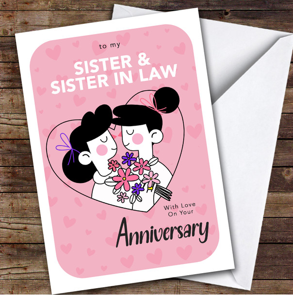 Personalised Anniversary Card For Sister & Sister-In-Law Pink Hearts Lesbian