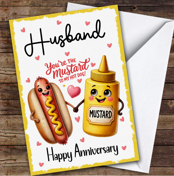 Personalised Wedding Anniversary Card For Husband Funny Mustard And Hot Dog