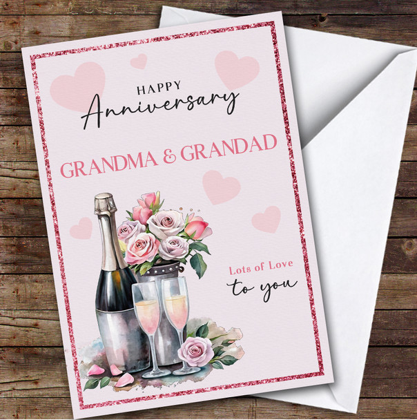 Personalised Wedding Anniversary Card For Grandma & Grandad Pink Champagne