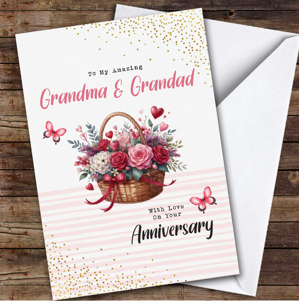 Personalised Wedding Anniversary Card For Grandma & Grandad Pink Basket