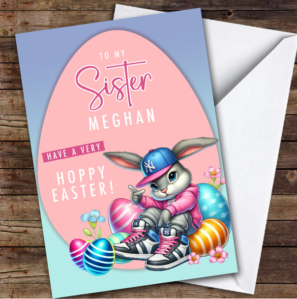 Sister Kids Personalised Easter Card Cool Bunny