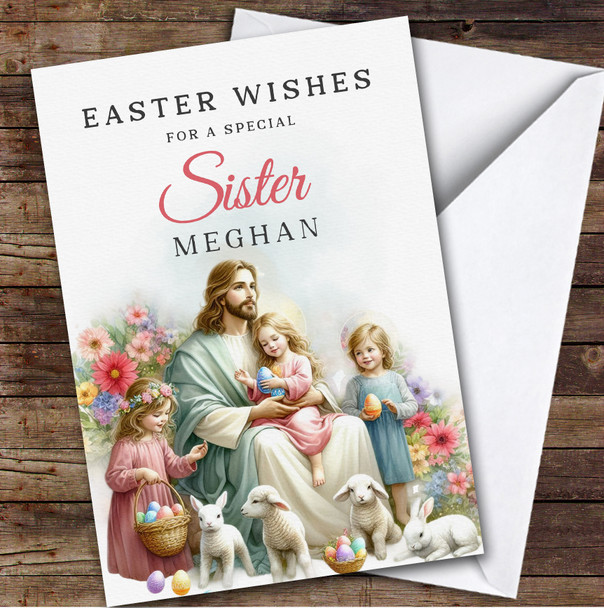Sister Personalised Easter Card Jesus With Children