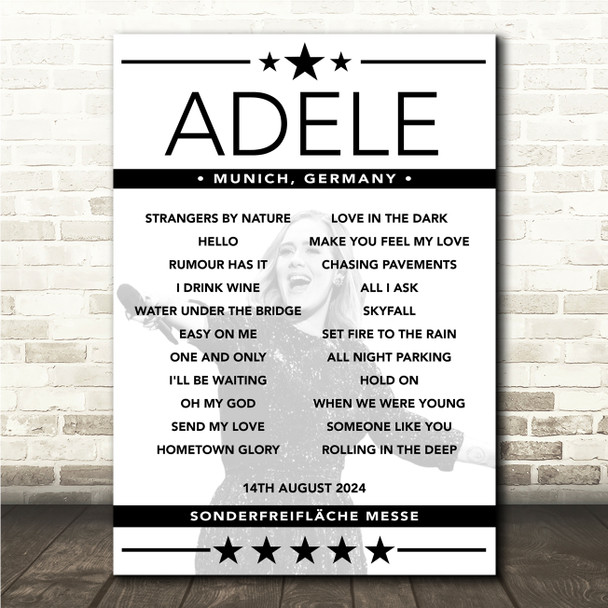 Adele - Concert Setlist Poster Print Canvas - Adele at Sonderfreifläche Messe - Munich, Germany - August 14th 2024