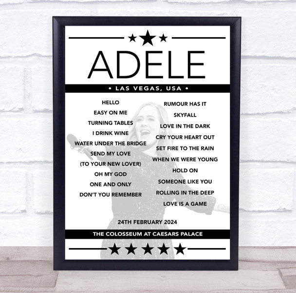 Adele - Concert Setlist Poster Print Canvas - The Colosseum - Caesars Palace, Las Vegas, NV, USA - February 24th 2024