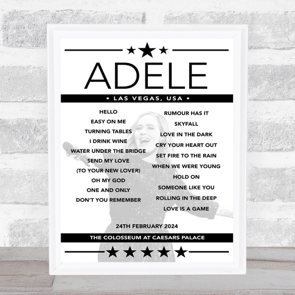 Adele - Concert Setlist Poster Print Canvas - The Colosseum - Caesars Palace, Las Vegas, NV, USA - February 24th 2024