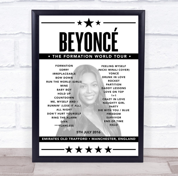 Beyonce - Concert Setlist Poster Print Canvas - Emirates Old Trafford, Manchester, England - July 5th 2016