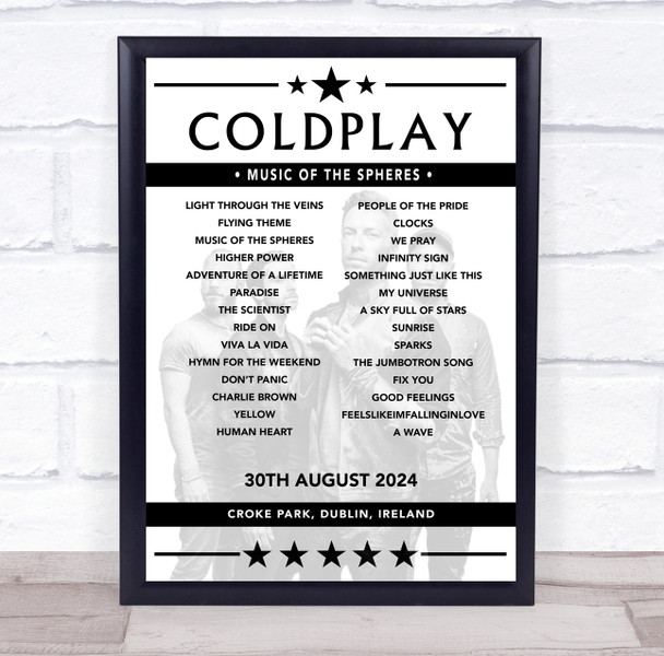 Coldplay - Concert Setlist Poster Print Canvas - Croke Park, Dublin, Ireland - August 30th 2024